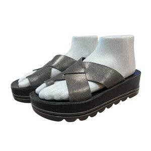 Fantasy Sandals Greece Gunmetal Leather Clara Flex Sole Platform Sandals  US 7.5